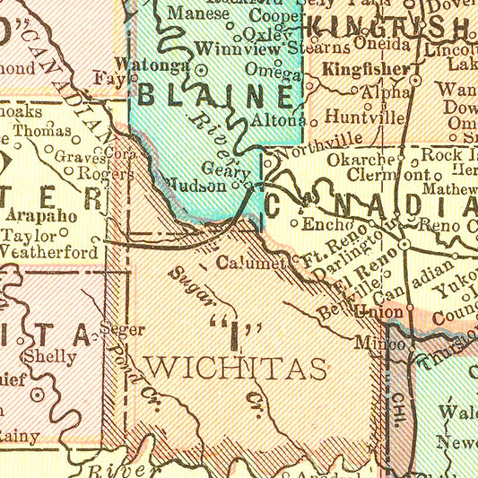 Vintage Map of Oklahoma, 1899