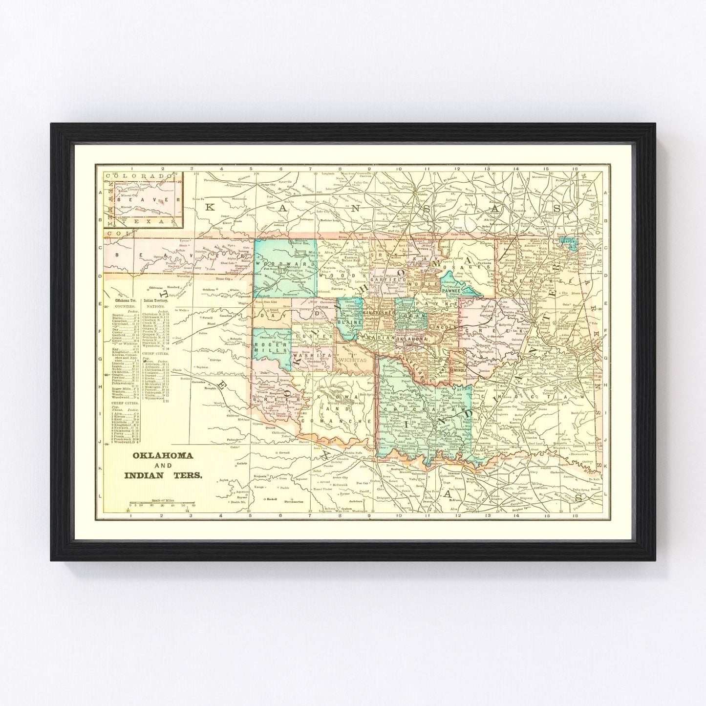 Vintage map of Oklahoma, 1899