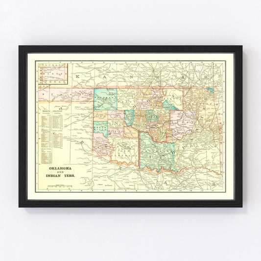 Vintage map of Oklahoma, 1899