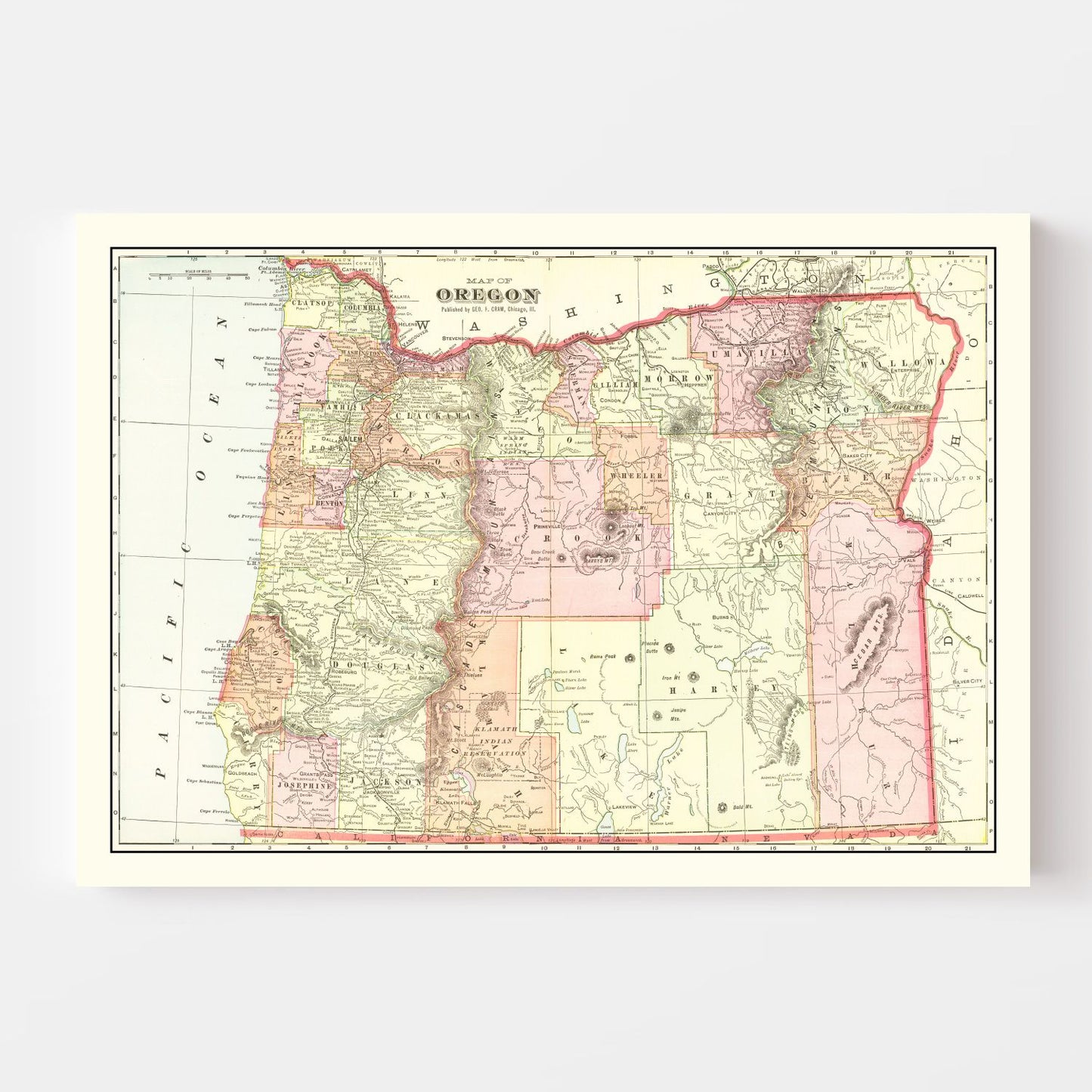 Vintage Map of Oregon, 1909