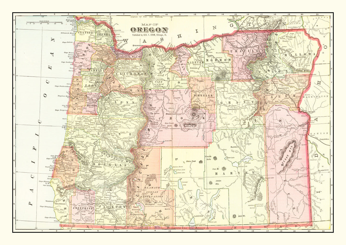 Vintage Map of Oregon, 1909