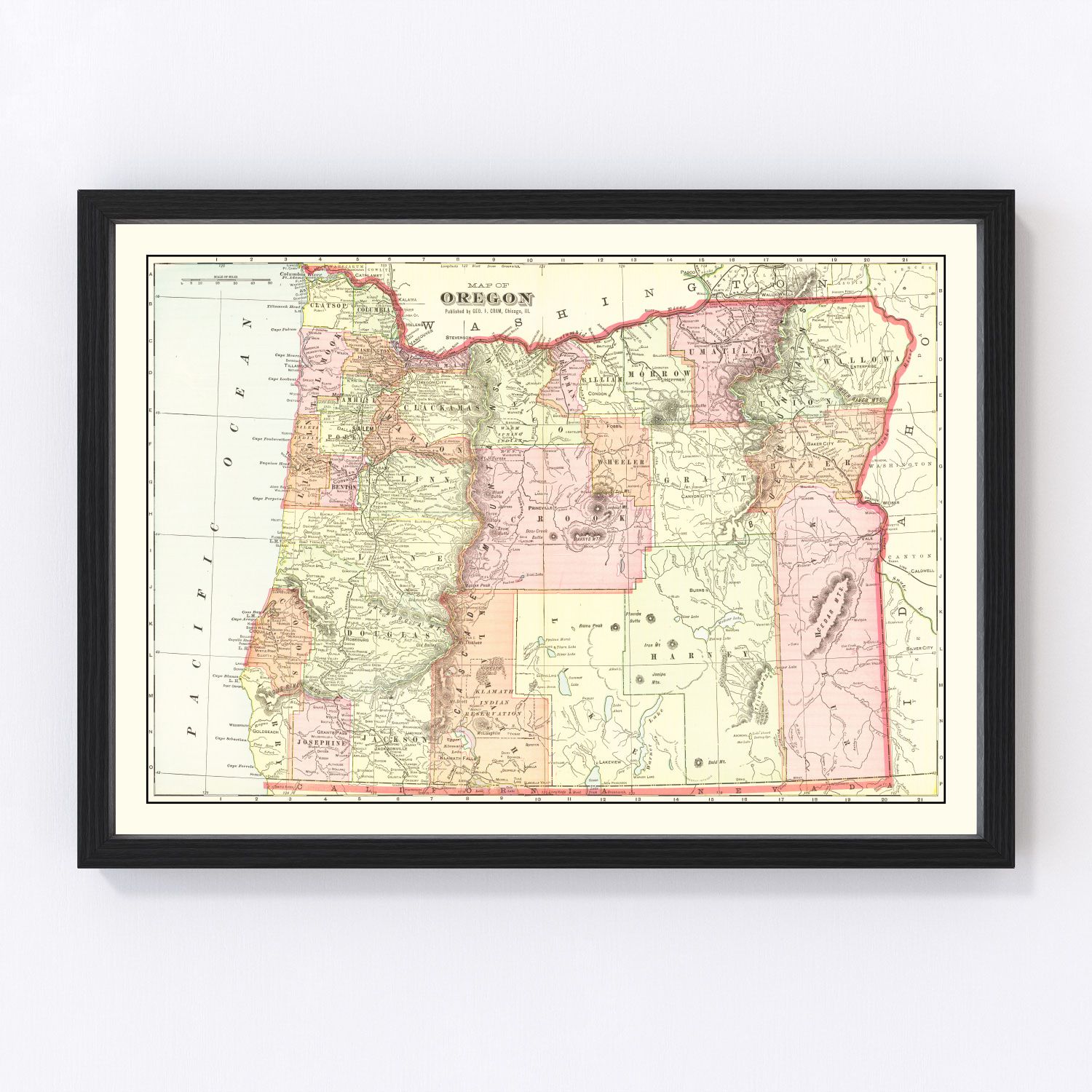 Vintage map of Oregon, 1909