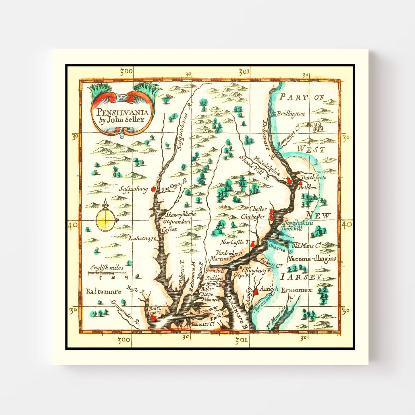 Vintage Map of Pennsylvania, 1690