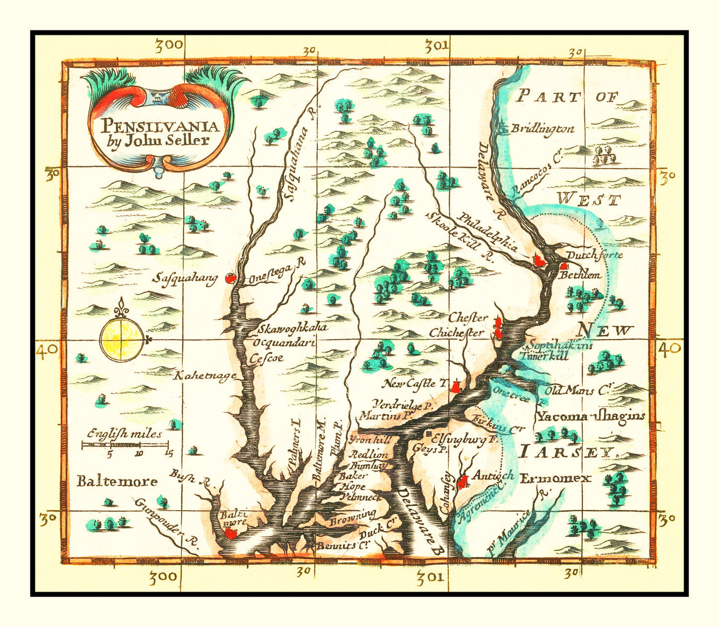 Vintage Map of Pennsylvania, 1690