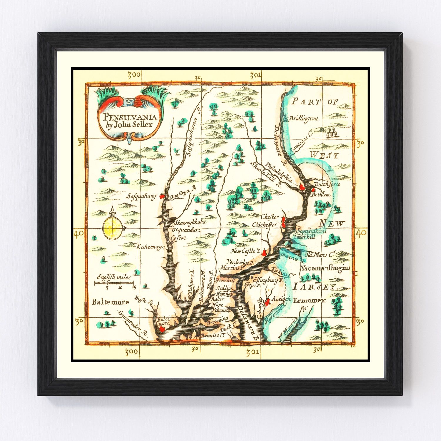 vintage map of Pennsylvania, 1690
