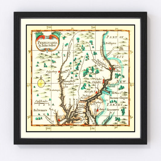 vintage map of Pennsylvania, 1690