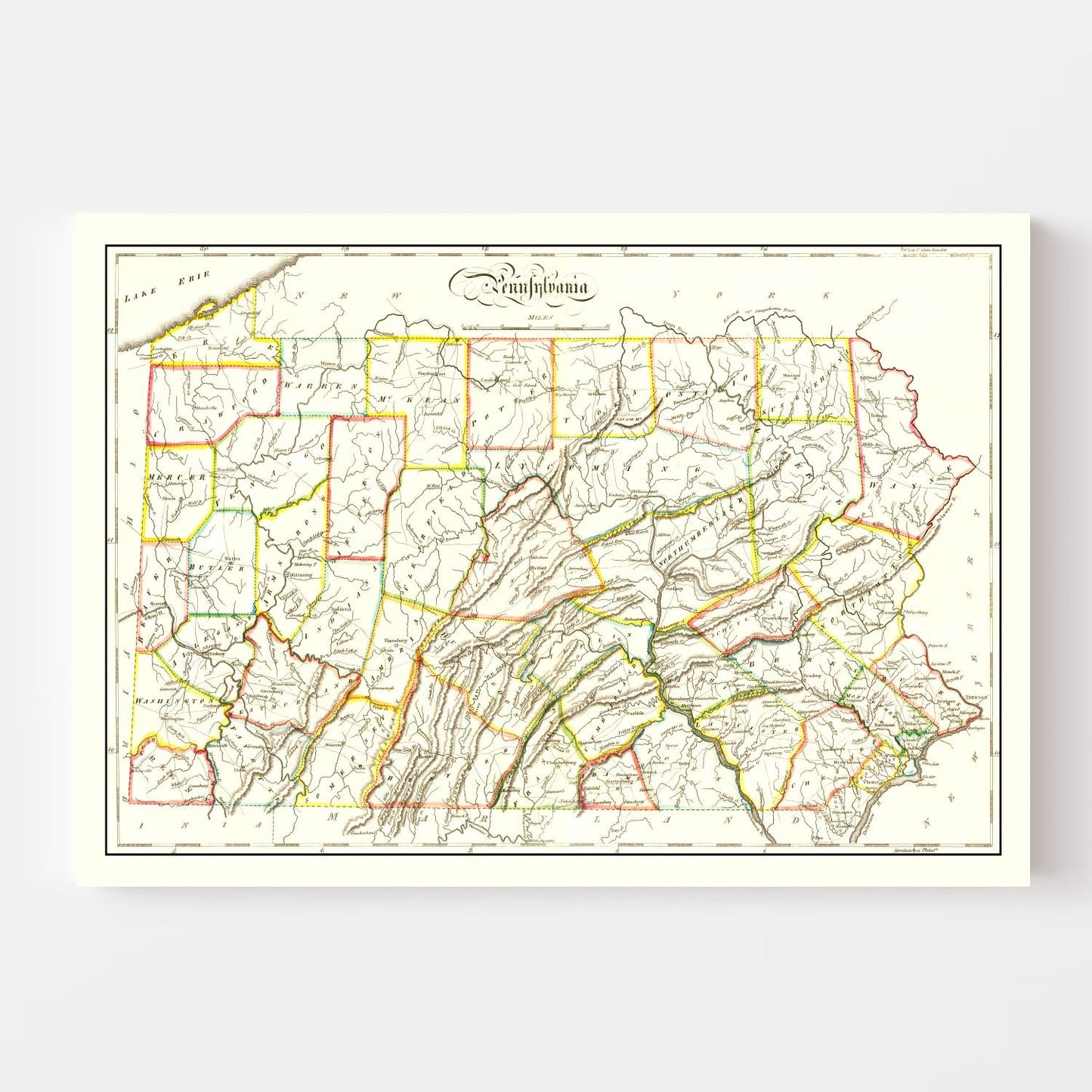 Vintage Map of Pennsylvania, 1814