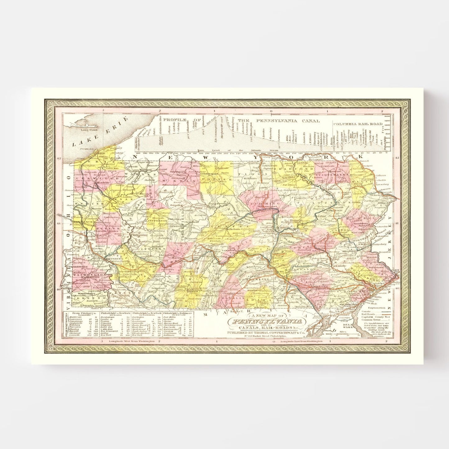 Vintage Map of Pennsylvania, 1850
