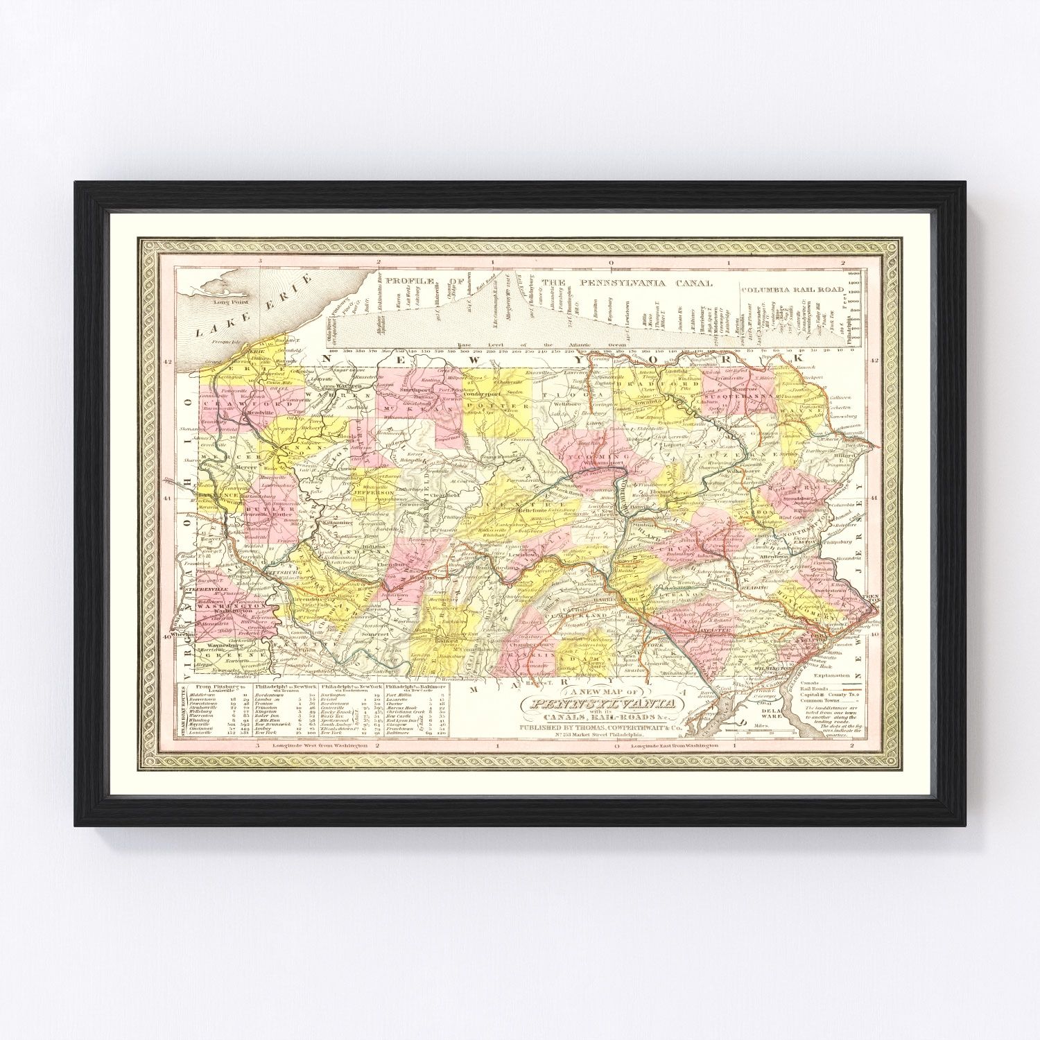 vintage map of Pennsylvania, 1850
