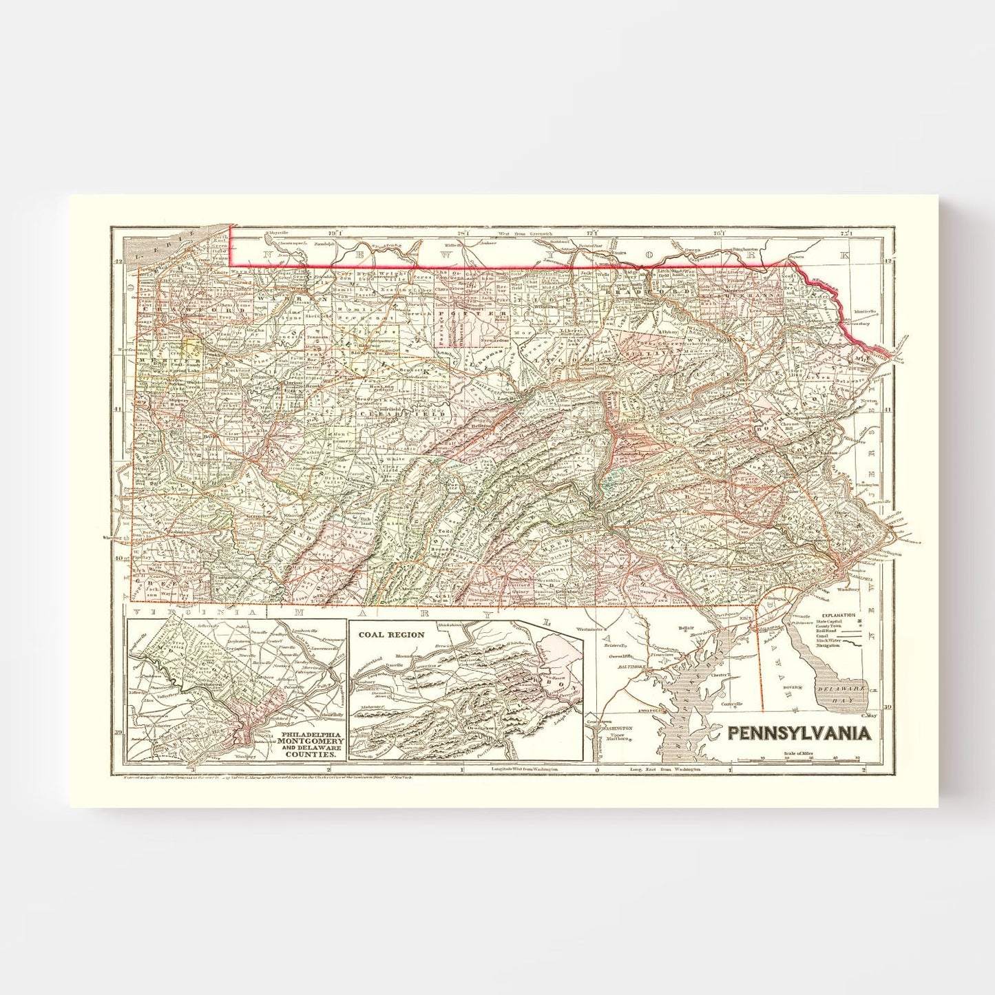 Vintage Map of Pennsylvania, 1856