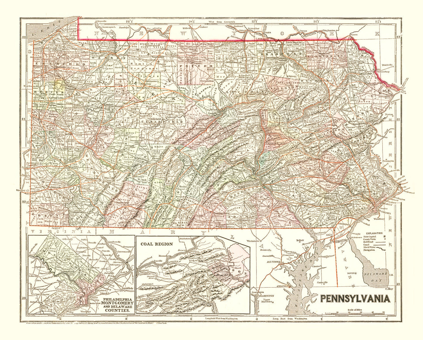 Vintage Map of Pennsylvania, 1856
