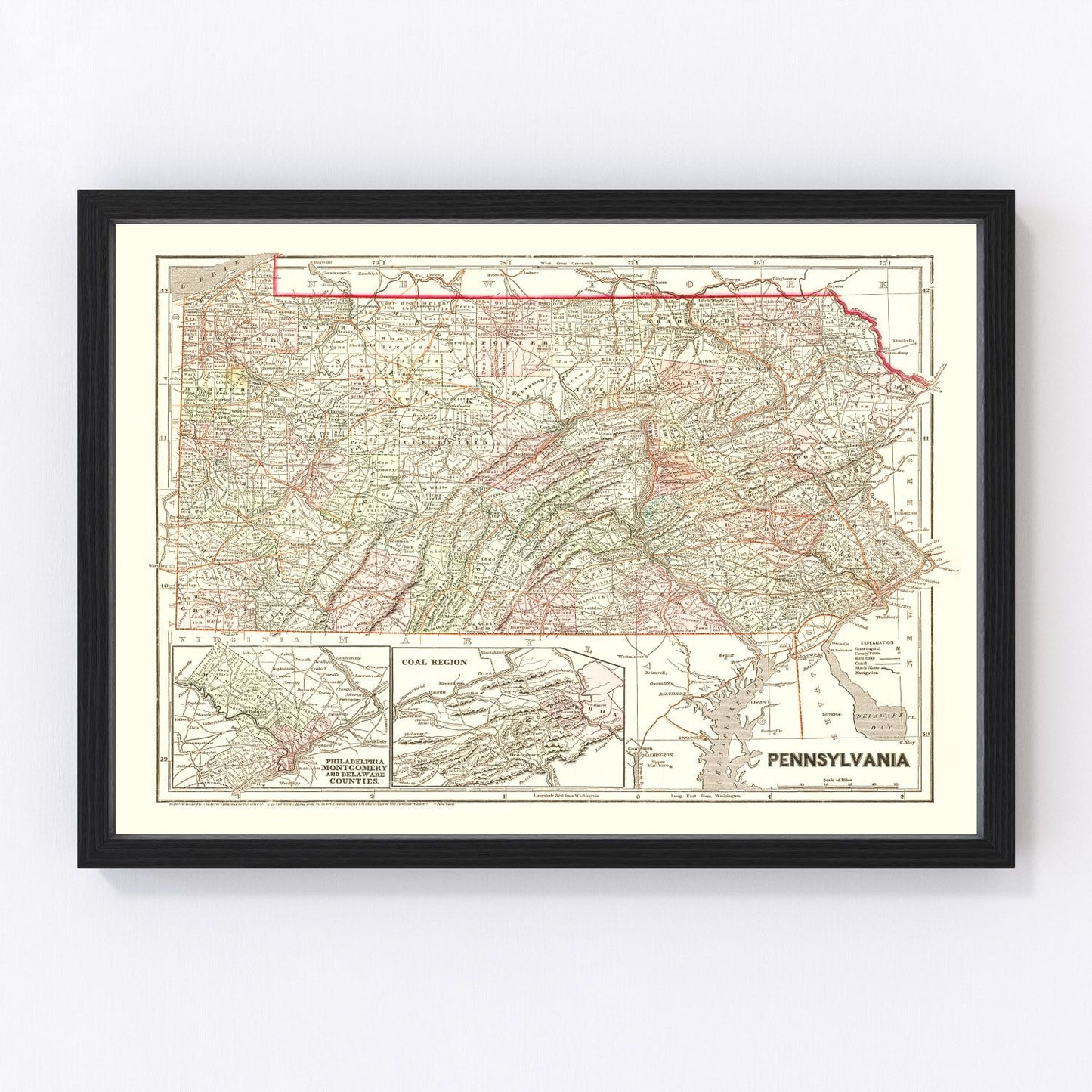 vintage map of Pennsylvania, 1856