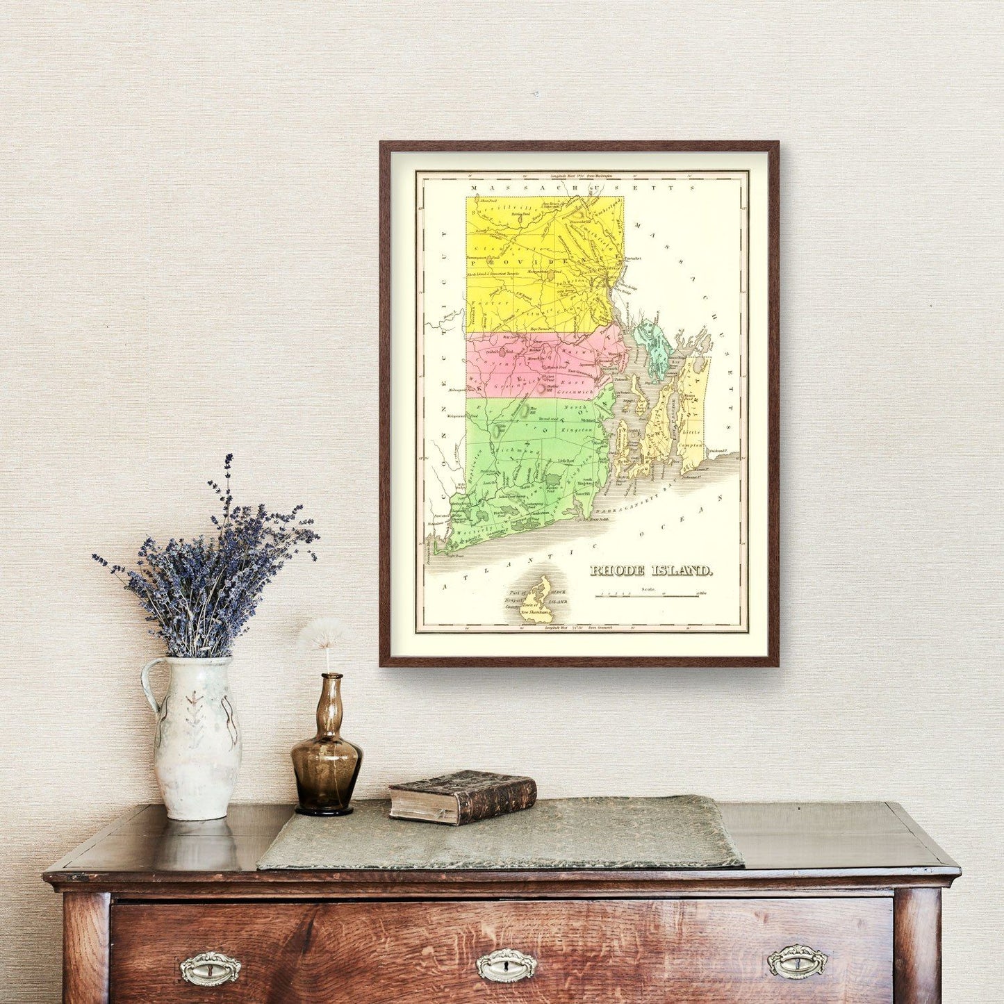 Vintage Map of Rhode Island, 1838