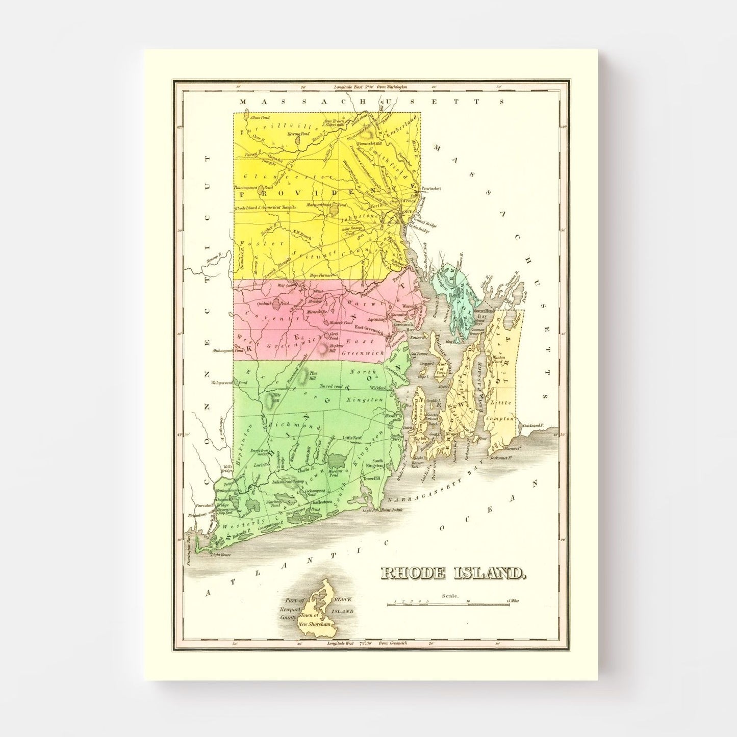 Vintage Map of Rhode Island, 1838