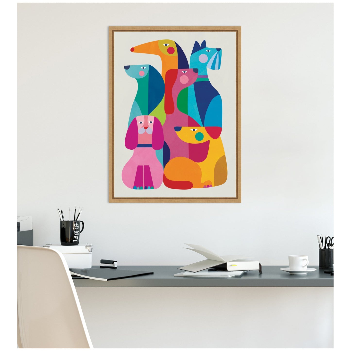 Modern Abstract Dogs Framed Canvas Wall Art