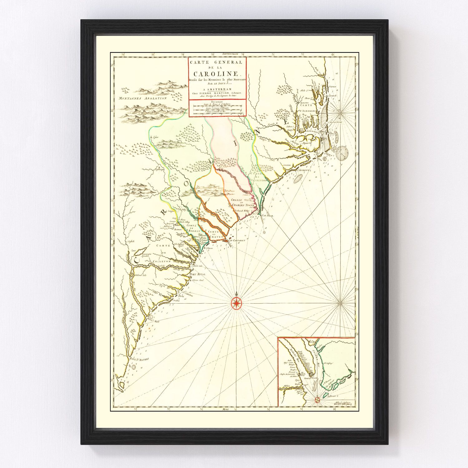 vintage map of South Carolina, 1696