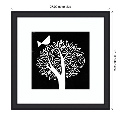 Black and White Bird Tree Linocut Framed Wall Art Print