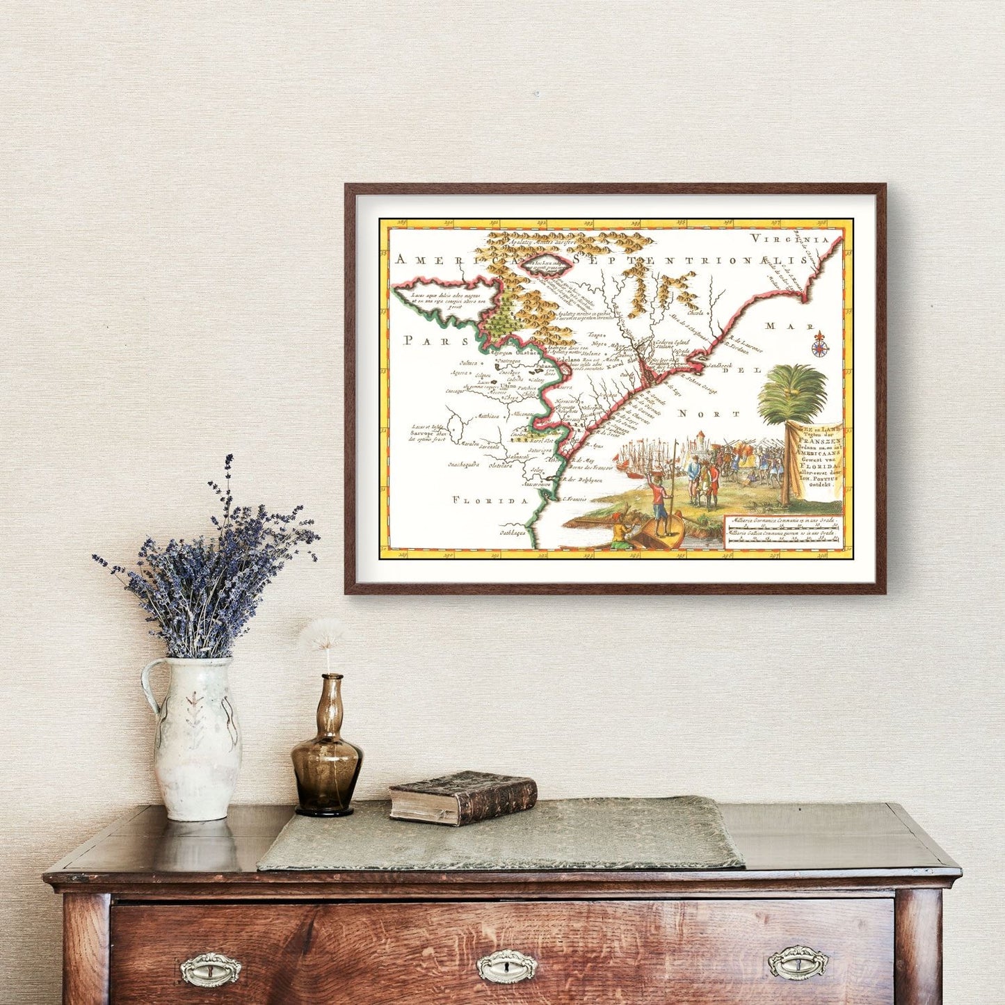 Vintage Map of South Carolina, 1706