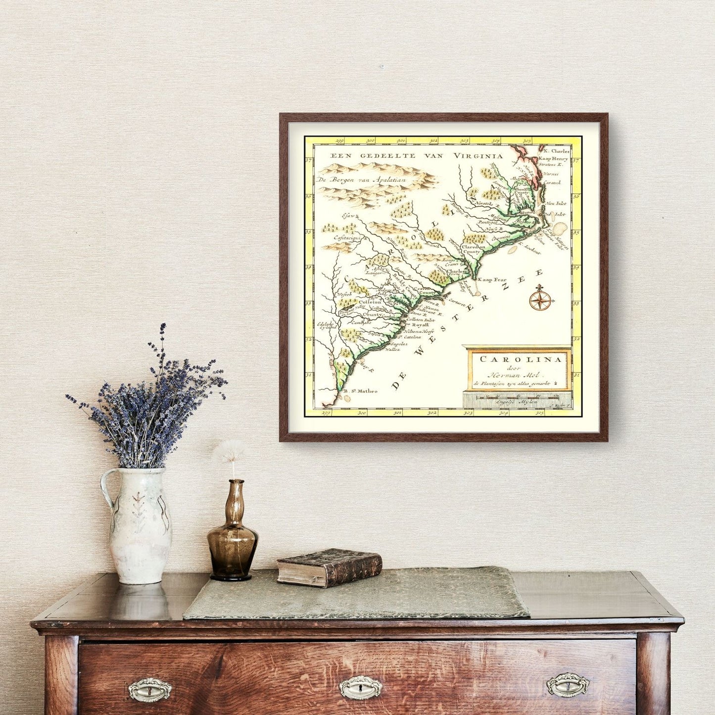 Vintage Map of South Carolina, 1721
