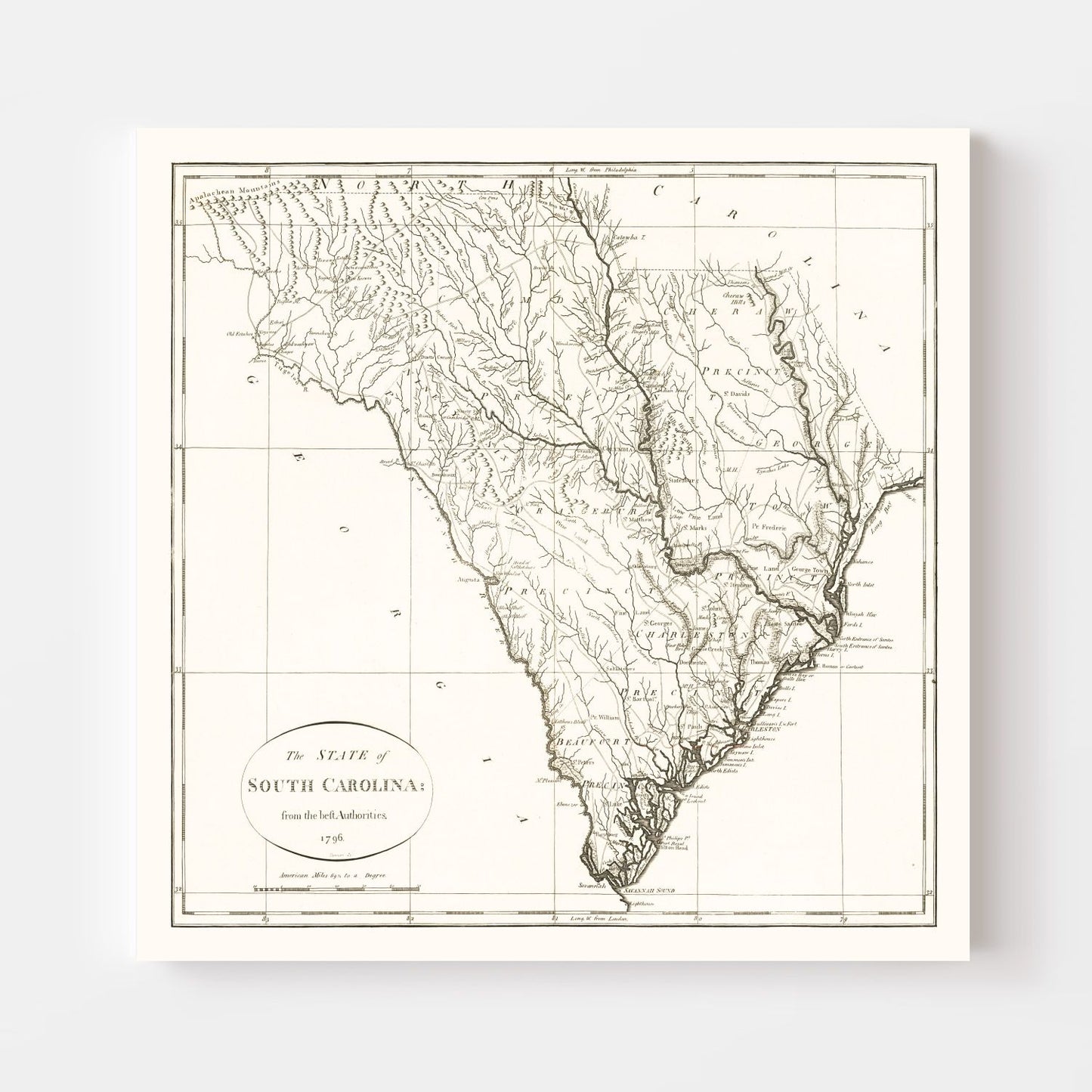Vintage Map of South Carolina, 1796