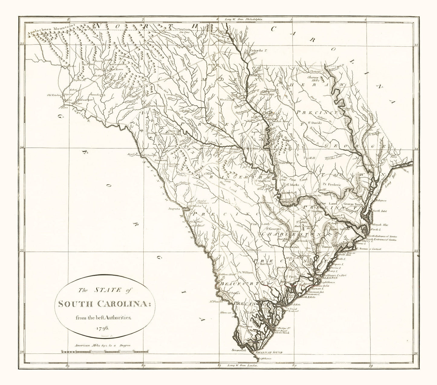 Vintage Map of South Carolina, 1796