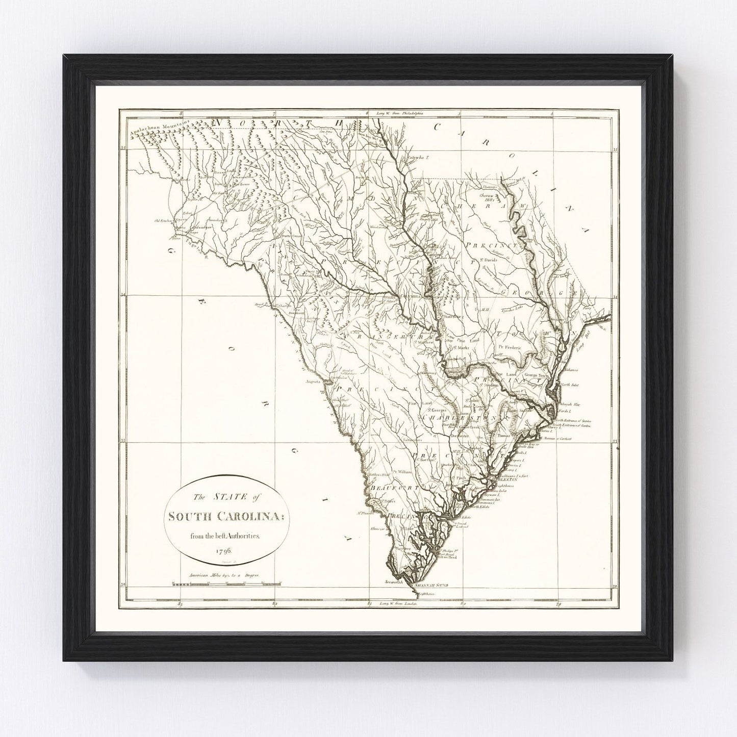 vintage map of South Carolina, 1796