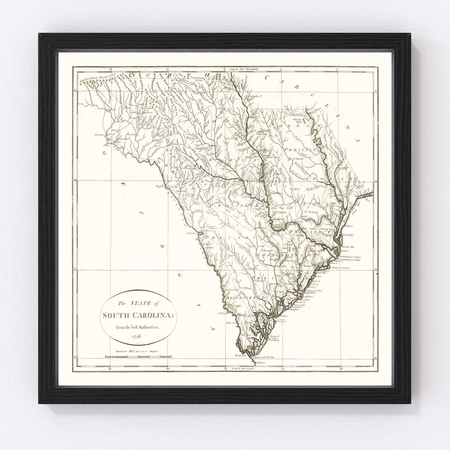 vintage map of South Carolina, 1796