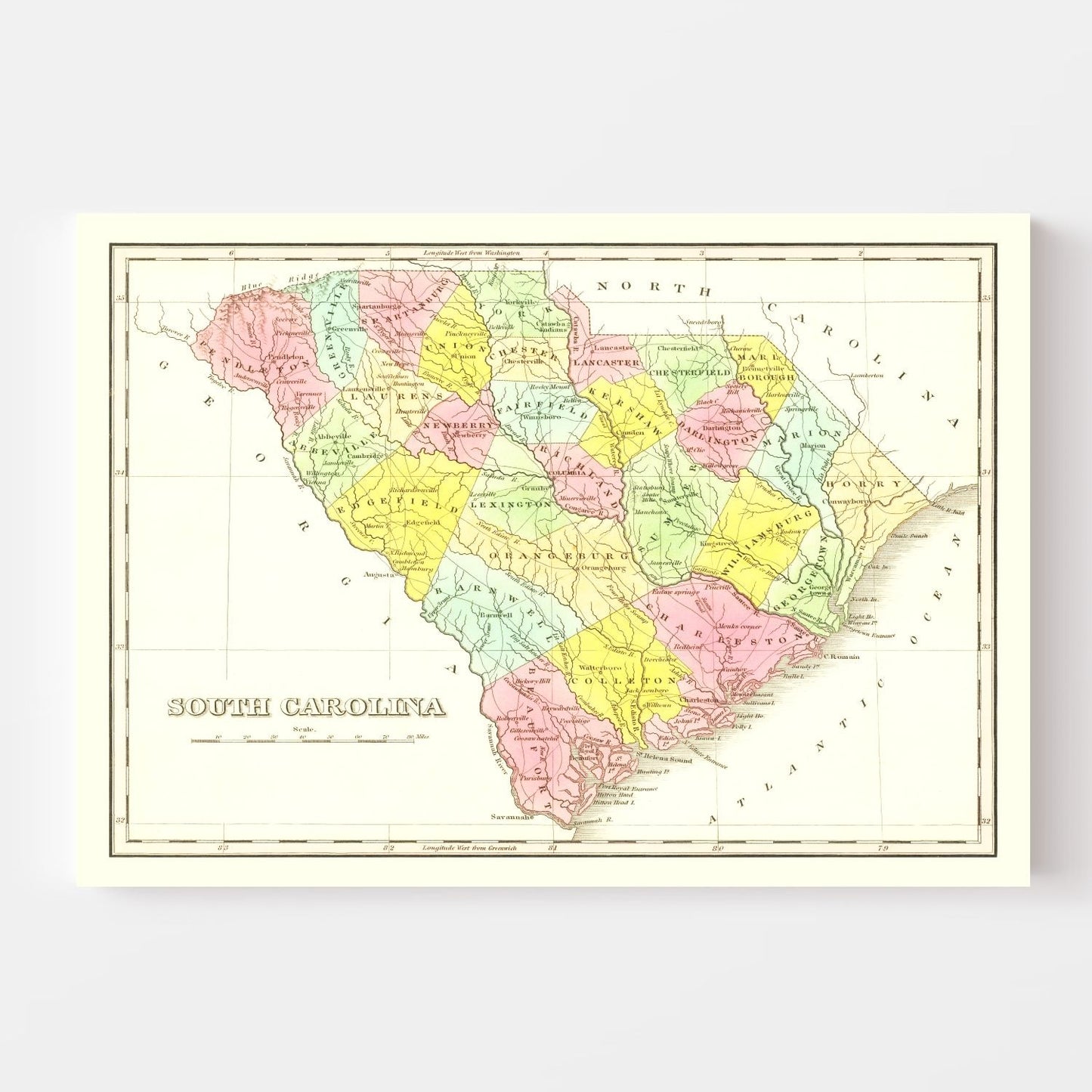 Vintage Map of South Carolina, 1824
