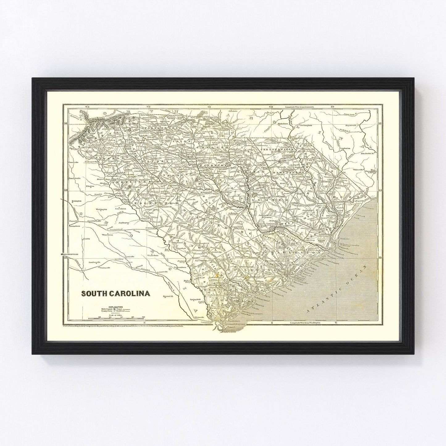 Vintage map of South Carolina, 1843
