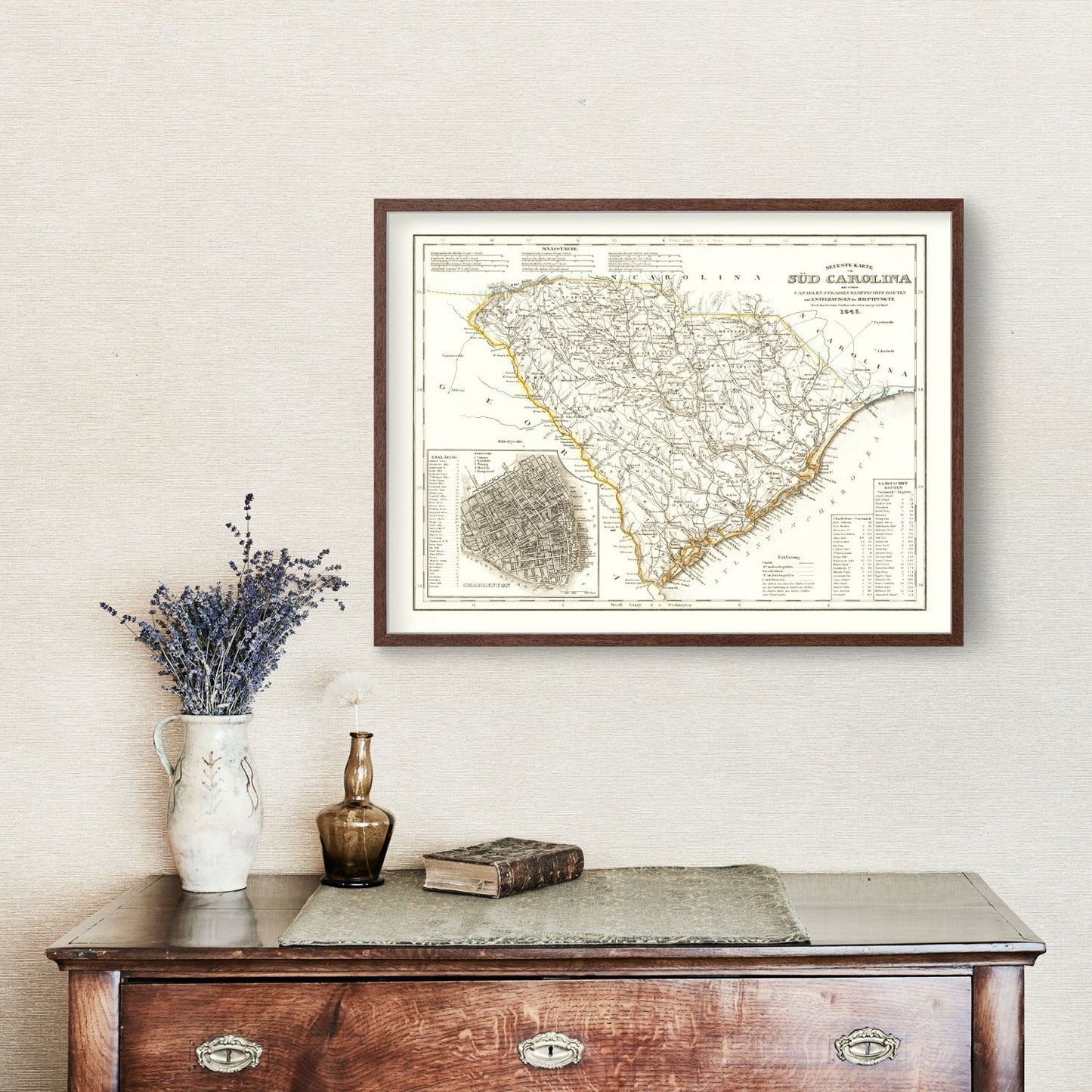 Vintage Map of South Carolina, 1845