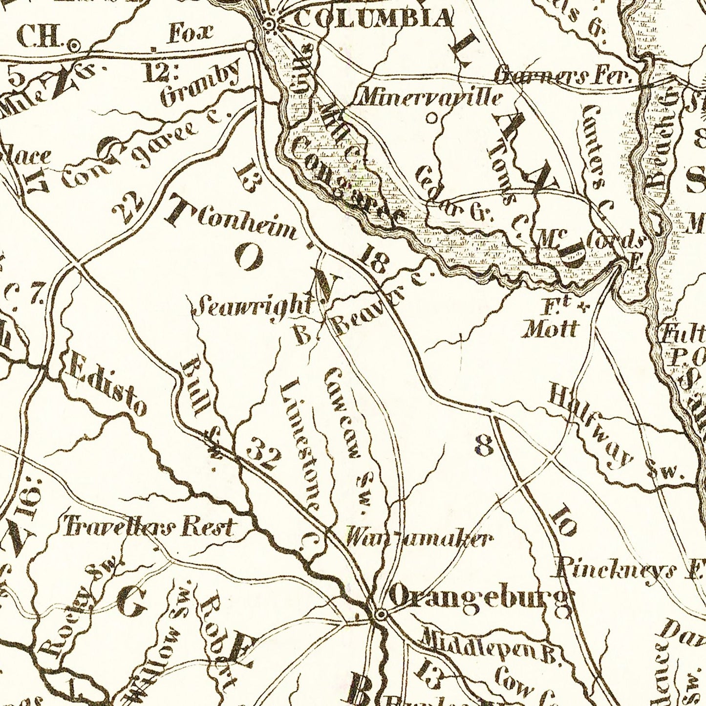 Vintage Map of South Carolina, 1845