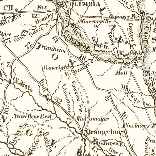 Vintage Map of South Carolina, 1845