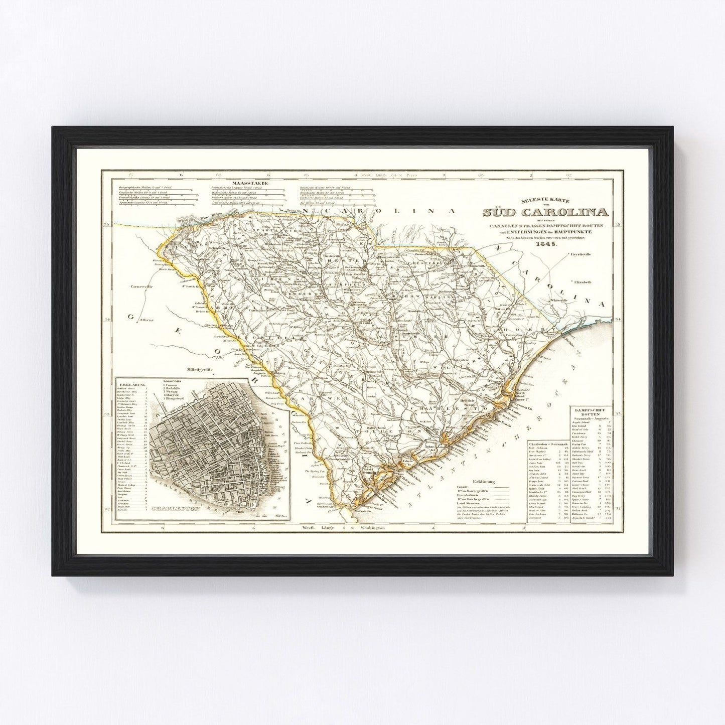 vintage map of South Carolina, 1845