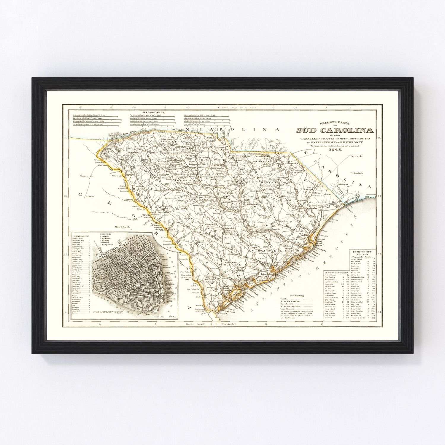 vintage map of South Carolina, 1845