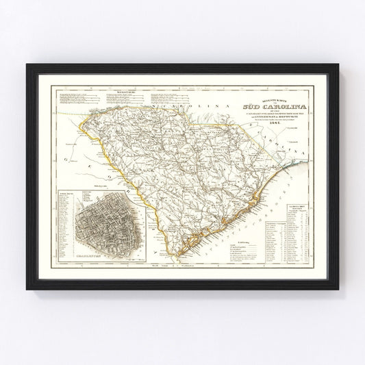 vintage map of South Carolina, 1845