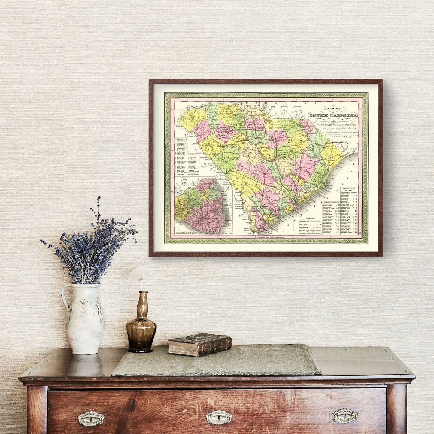 Vintage Map of South Carolina, 1854
