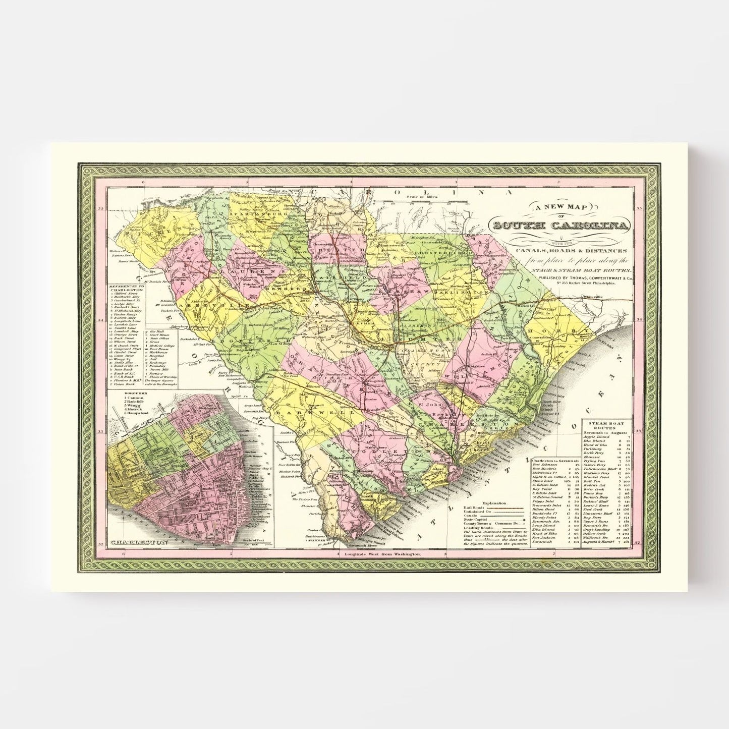 Vintage Map of South Carolina, 1854