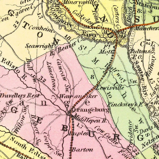 Vintage Map of South Carolina, 1854