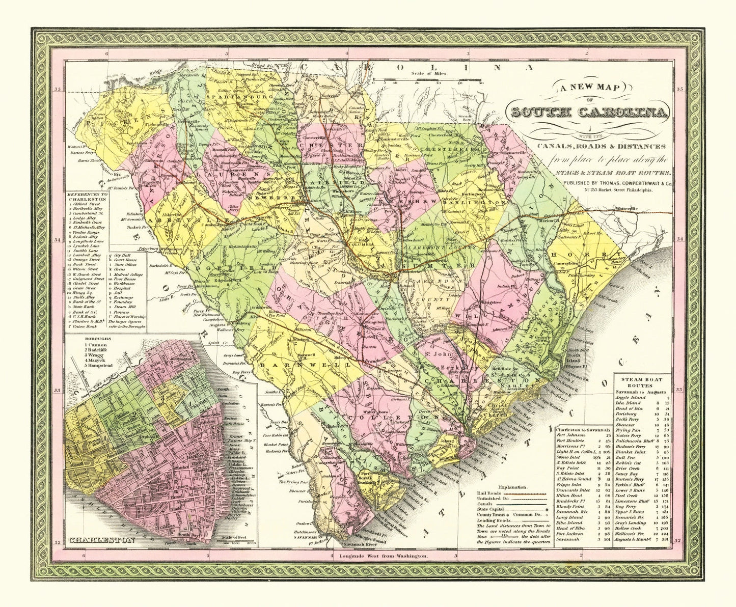 Vintage Map of South Carolina, 1854