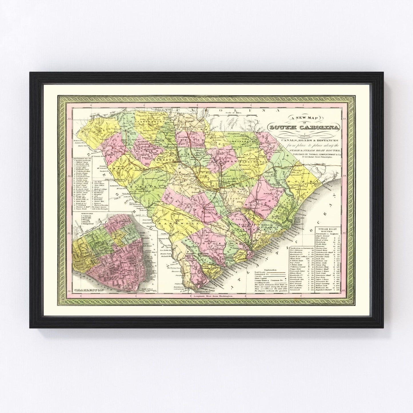 vintage map of South Carolina, 1854