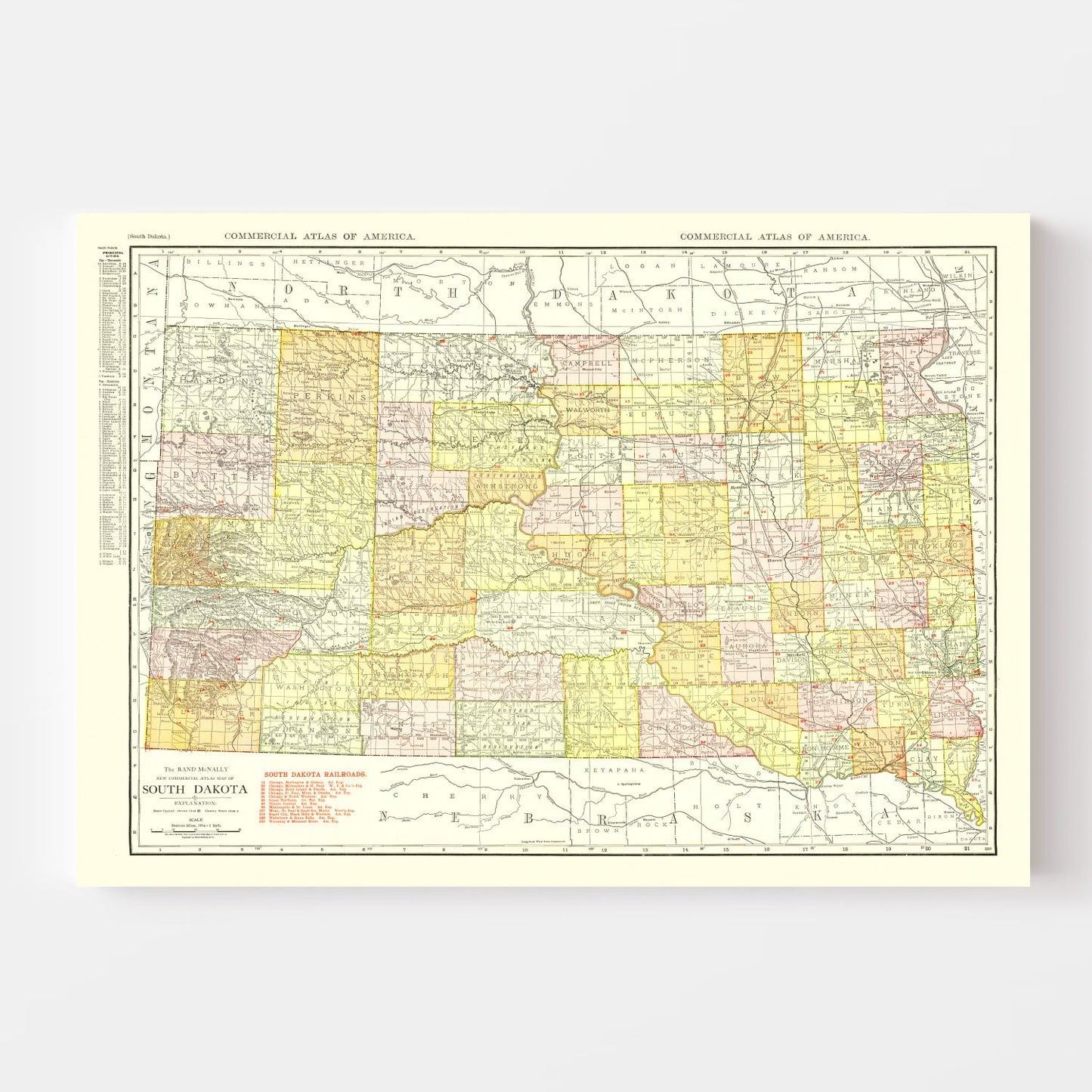 Vintage Map of South Dakota, 1917