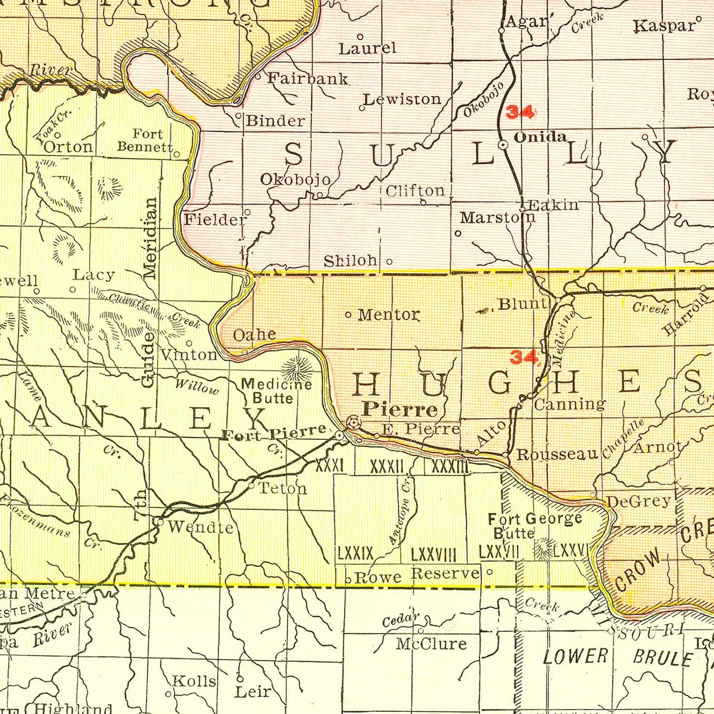 Vintage Map of South Dakota, 1917