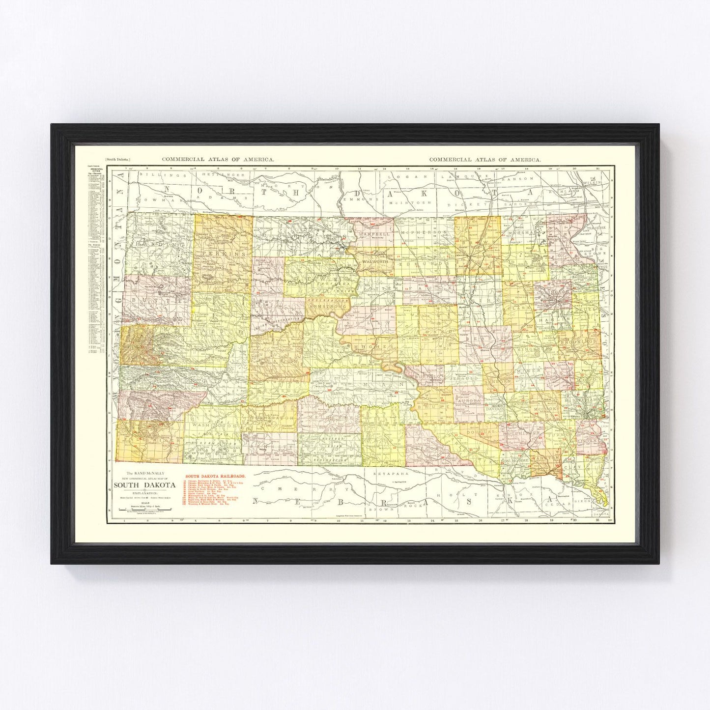vintage map of South Dakota, 1917