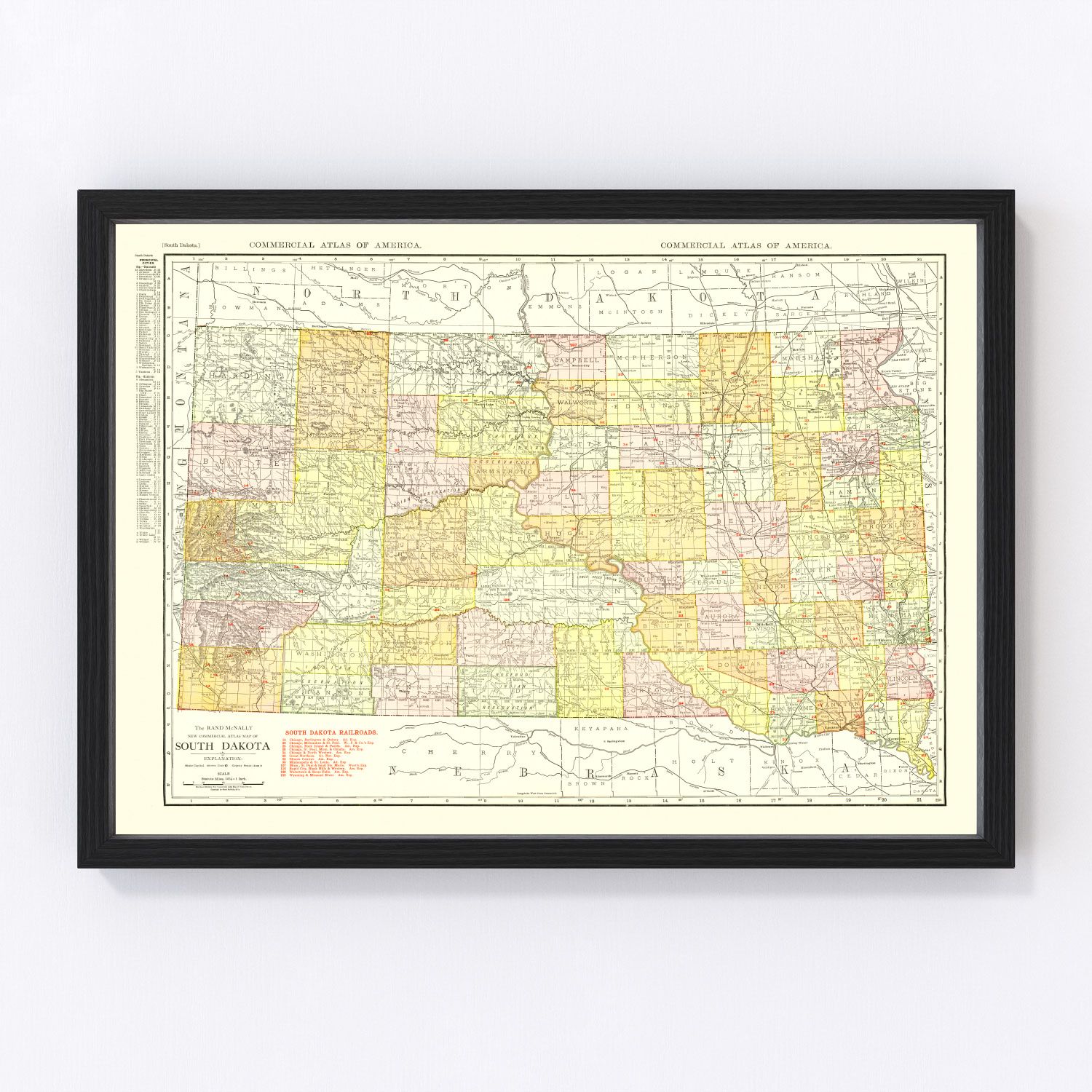 vintage map of South Dakota, 1917