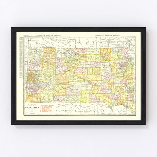vintage map of South Dakota, 1917