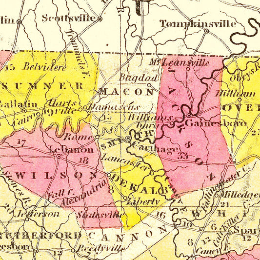 Vintage Map of Tennessee, 1847
