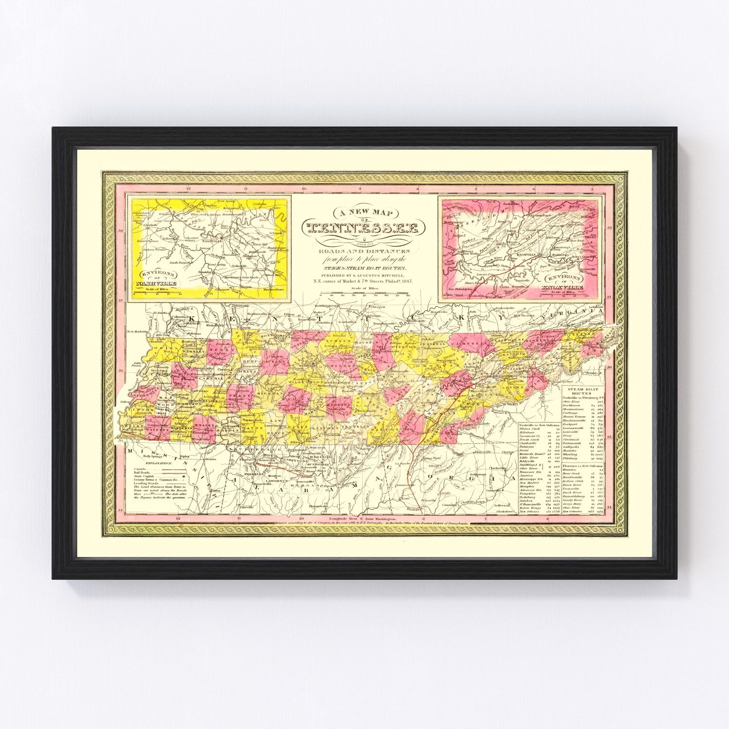 vintage map of Tennessee, 1847