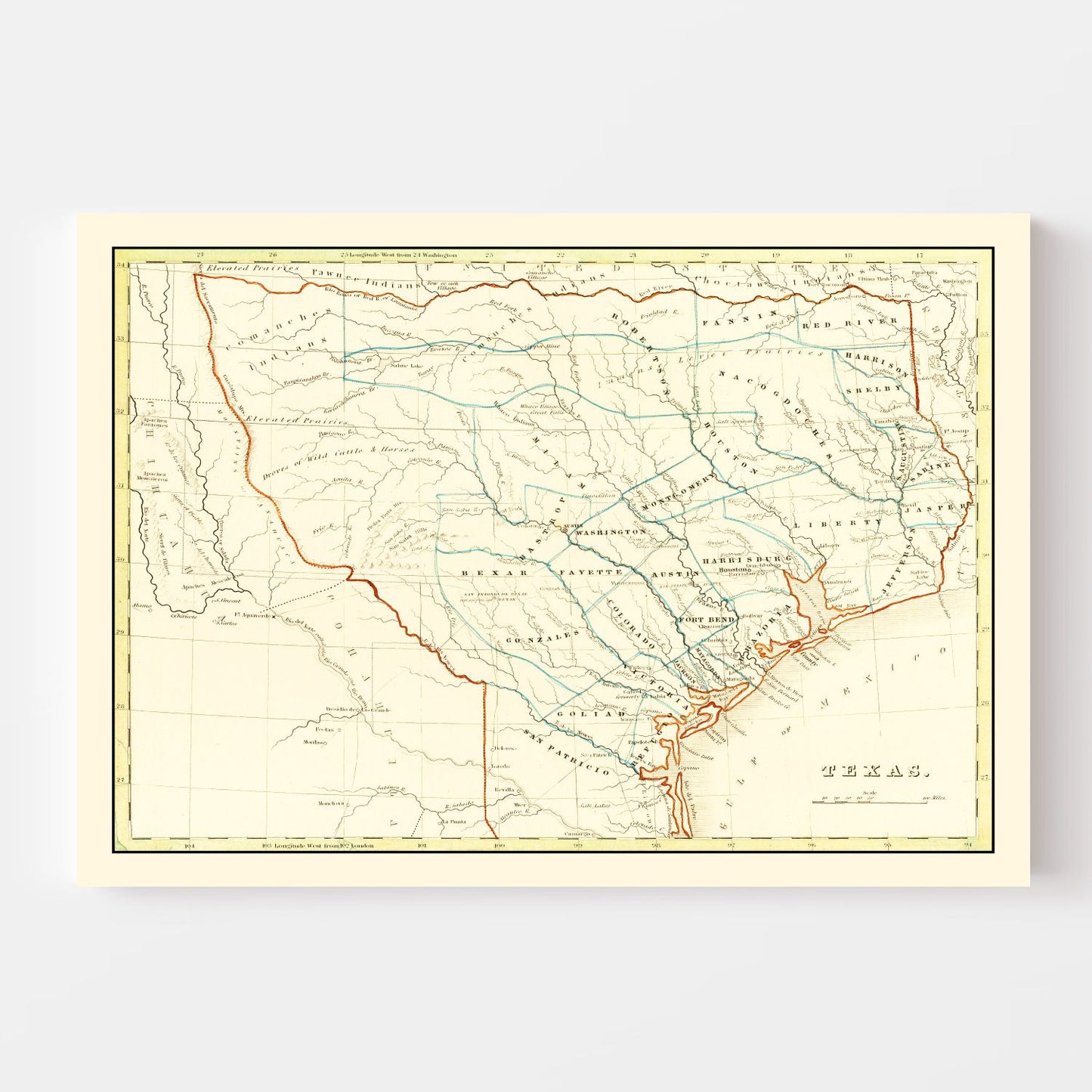 Vintage Map of Texas, 1835