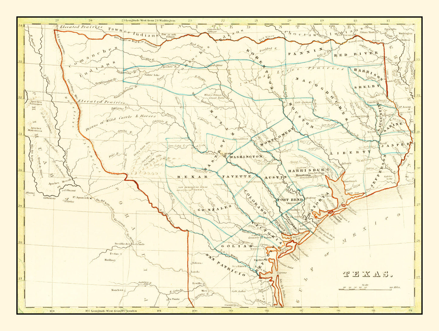 Vintage Map of Texas, 1835