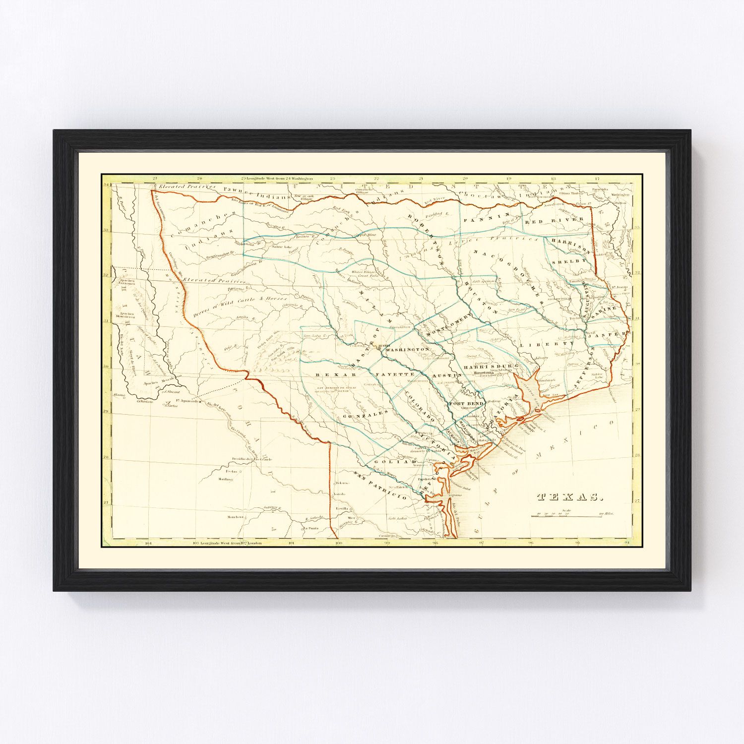 Vintage map of Texas, 1835